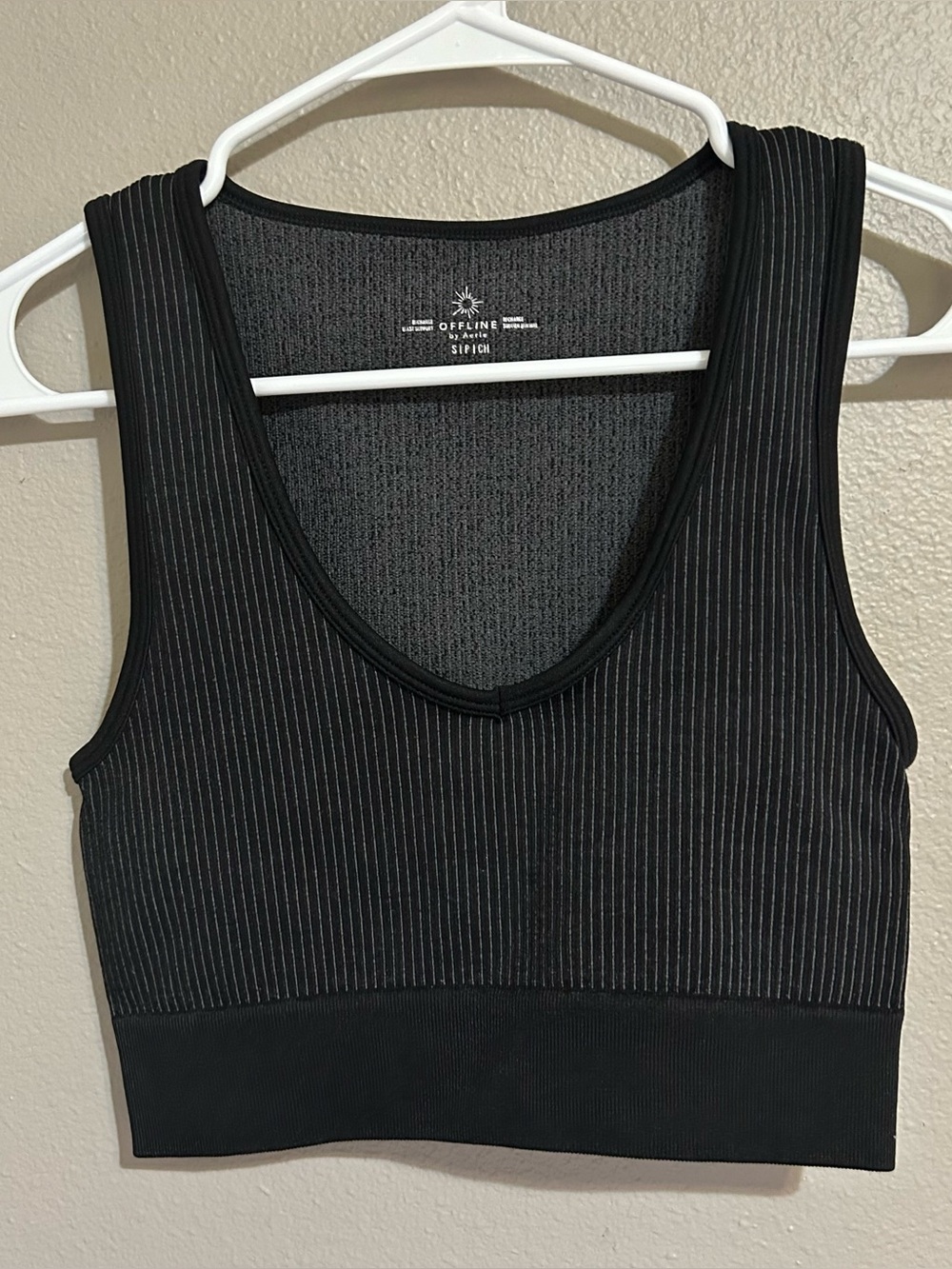 Aerie Offline Recharge Least Support Black Ribbed Sports Bra Womens Size Small